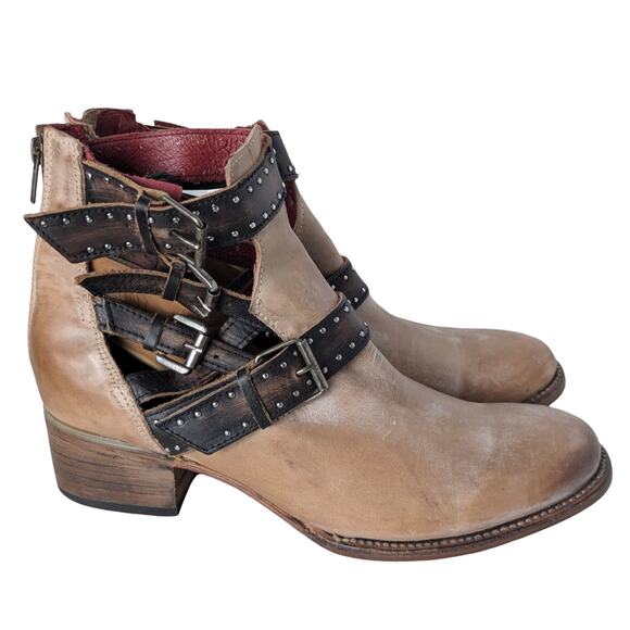 FREEBIRD by Steven Belgium taupe leather Western Ankle boots booties 11 - Picture 2 of 14